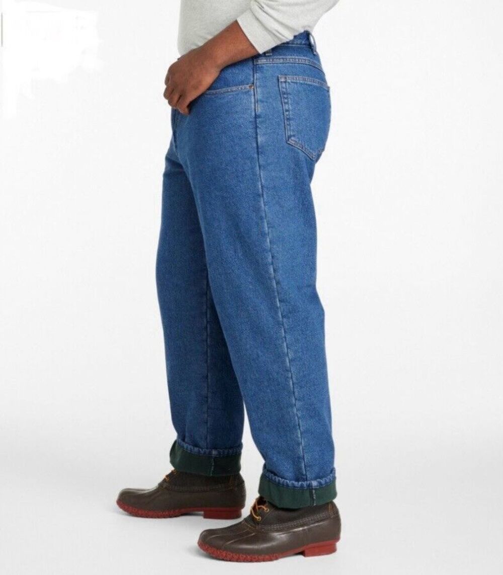 LL Bean Double L Relaxed Fit Green Fleece Lined Denim Jeans Men's Size 40x29